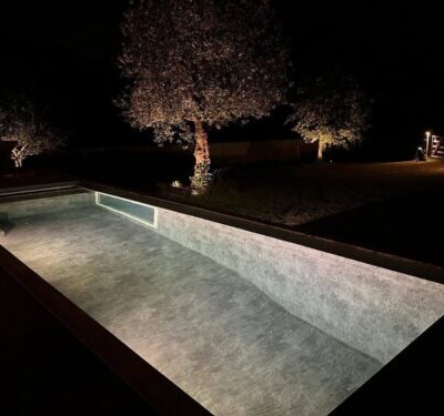 Ambiance nocturne unique avec un bassin au style inimitable